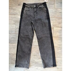 Time and Tru Straight Leg Jeans Tuxedo Jean 4 Grey Acid Wash Stripe‎ Womens NWT